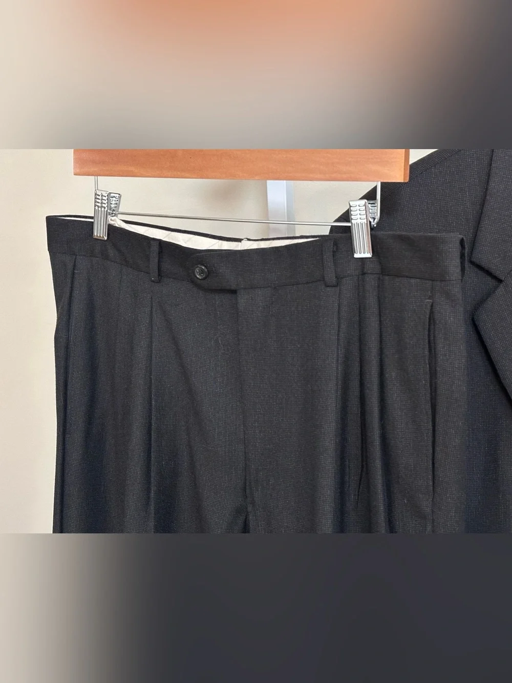 Hickey Freeman Loro Piana Super 120s Wool Suit Men’s 42S Black USA Union Made
